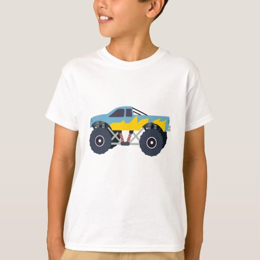 Farbenfrohe Monster Trucks Racing Kids Blue T-Shirt (Vorderseite)