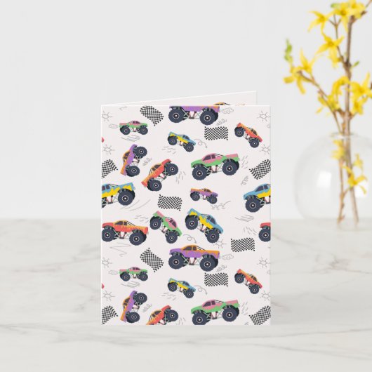 Farbenfrohe Monster Trucks Racing Kids Pattern Karte (Gelbe Blume)