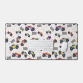 Farbenfrohe Monster Trucks Racing Kids Pattern Schreibtischunterlage (Tastatur & Maus)