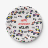 Farbenfrohe Monster Trucks Racing Kindergeburtstag Pappteller (Vorderseite)