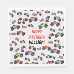 Farbenfrohe Monster Trucks Racing Kindergeburtstag Serviette