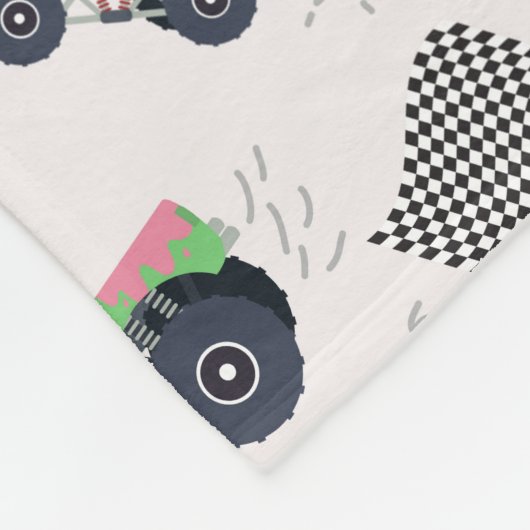 Farbenfrohe Monster Trucks Rennmuster Fleecedecke (Ecke)