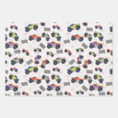 Farbenfrohe Monster Trucks Rennmuster Geschenkpapier Set (Vorderseite)