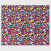 Farbenfrohe Monster und Schädel Kids Halloween Geschenkpapier (Flach)