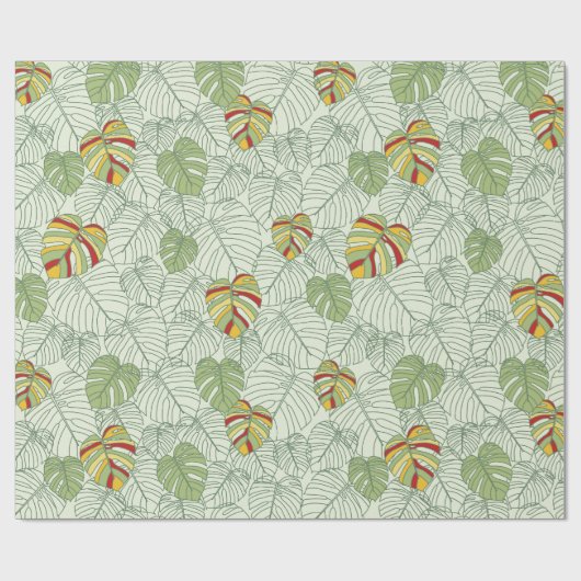 Farbenfrohe Monstera Blätter Jungle Wrapping Paper Geschenkpapier (Flach)