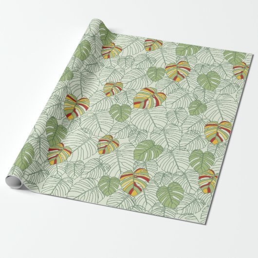 Farbenfrohe Monstera Blätter Jungle Wrapping Paper Geschenkpapier (Ungerollt)