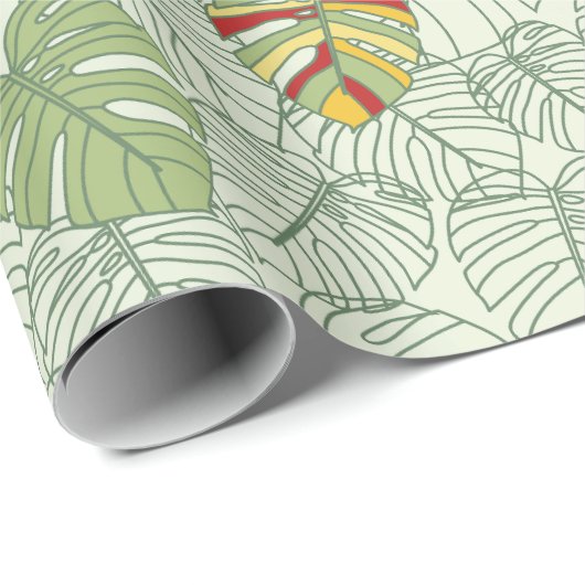 Farbenfrohe Monstera Blätter Jungle Wrapping Paper Geschenkpapier (Rolleneckpunkt)