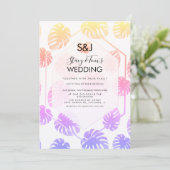 Farbenfrohe Monstera Hand Drawn Botany Wedding Karte (Stehend Vorderseite)