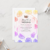 Farbenfrohe Monstera Hand Drawn Botany Wedding Karte (Vorderseite/Rückseite Beispiel)