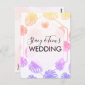 Farbenfrohe Monstera Hand Drawn Botany Wedding Postkarte (Vorne/Hinten)