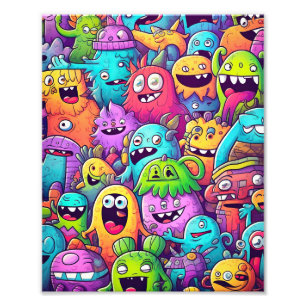 Farbenfrohe Monsterdoodles Fotodruck