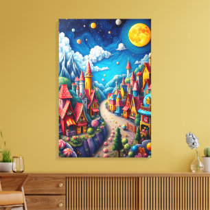 Farbenfrohe Moonlit Candy Land & Magical Village Leinwanddruck