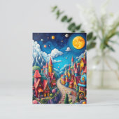 Farbenfrohe Moonlit Candy Land & Magical Village Postkarte (Stehend Vorderseite)