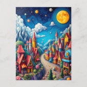 Farbenfrohe Moonlit Candy Land & Magical Village Postkarte (Vorderseite)