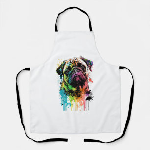 Farbenfrohe Mops Pop Art Vater Mama Schürze