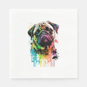 Farbenfrohe Mops Pop Art Vater Mama Serviette