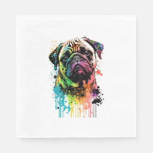 Farbenfrohe Mops Pop Art Vater Mama Serviette (Vorderseite)