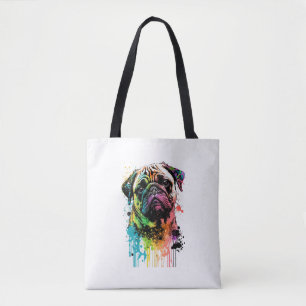Farbenfrohe Mops Pop Art Vater Mama Tasche