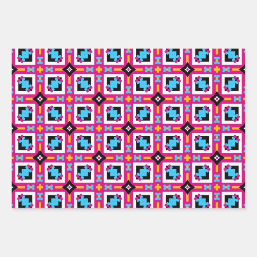 Farbenfrohe Mosaik Abstrakt Op Art geometrische Mu Geschenkpapier Set (Vorderseite 2)