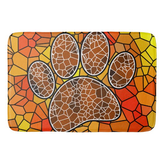 Farbenfrohe Mosaik Art Dog Paw Print Badematte (Vorderseite)