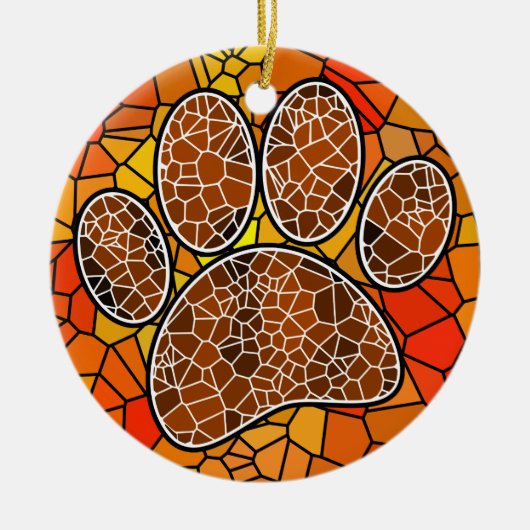 Farbenfrohe Mosaik Art Dog Paw Print Keramik Ornament (Vorne)
