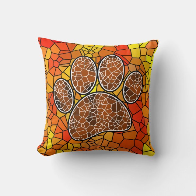 Farbenfrohe Mosaik Art Dog Paw Print Kissen (Vorderseite)