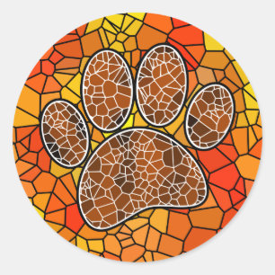 Farbenfrohe Mosaik Art Dog Paw Print Runder Aufkleber
