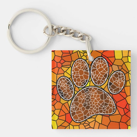 Farbenfrohe Mosaik Art Dog Paw Print Schlüsselanhänger (Vorderseite)
