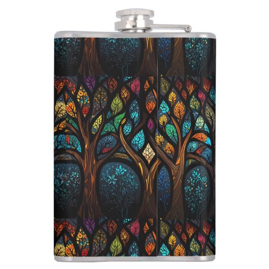 Farbenfrohe Mosaik gestanzter Glasbaum-Effekt Flachmann (Rückseite)