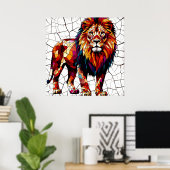 Farbenfrohe Mosaik-Löwenskulptur Poster (Heimbüro)