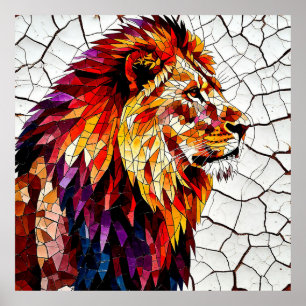 Farbenfrohe Mosaik-Löwenskulptur Poster
