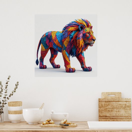 Farbenfrohe Mosaik-Löwenskulptur Poster (Küche)