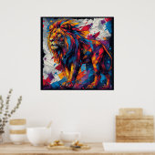 Farbenfrohe Mosaik-Löwenskulptur Poster (Küche)
