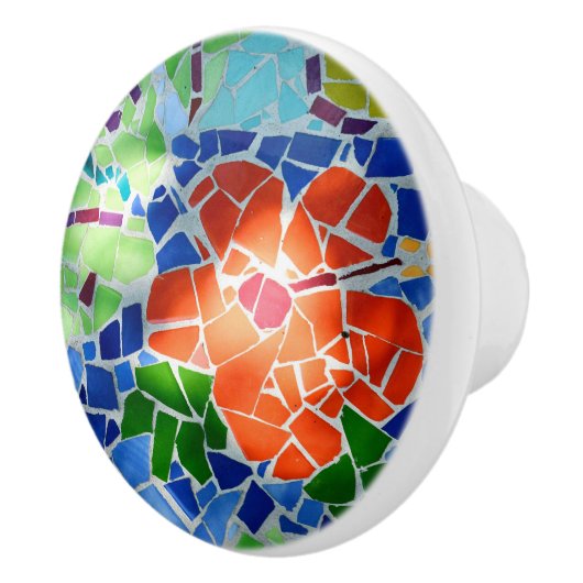 Farbenfrohe Mosaik Tile Koi Teich Rote Blume Keramikknauf (Rechts)