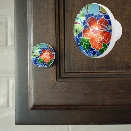 Farbenfrohe Mosaik Tile Koi Teich Rote Blume Keramikknauf