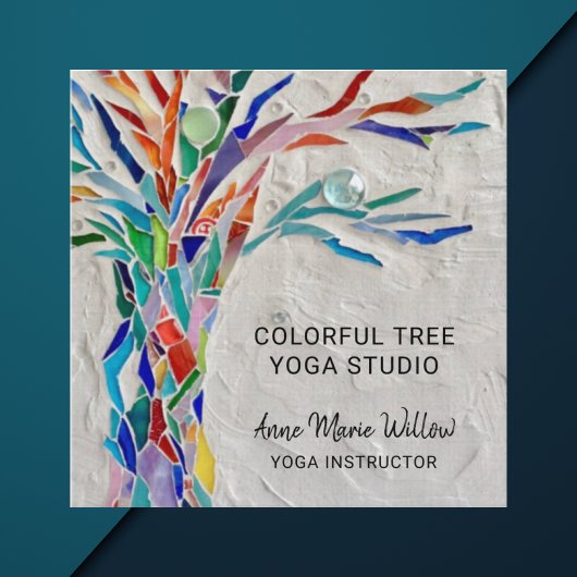 Farbenfrohe Mosaik Tree Yoga Studio Quadratische Visitenkarte
