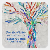 Farbenfrohe Mosaik Tree Yoga Studio Quadratischer Aufkleber (Vorderseite)