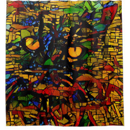 Farbenfrohe Mosaikkatze Kunst Prin Duschvorhang