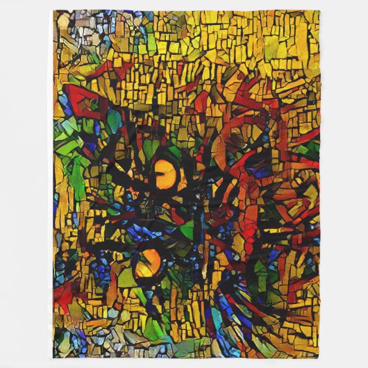 Farbenfrohe Mosaikkatze Kunst Prin Fleecedecke (Vorderseite)