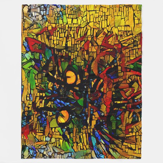 Farbenfrohe Mosaikkatze Kunst Prin Fleecedecke (Vorderseite)