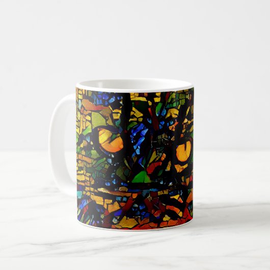 Farbenfrohe Mosaikkatze Kunst Prin Kaffeetasse (Vorderseite Links)