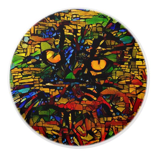 Farbenfrohe Mosaikkatze Kunst Prin Keramikknauf (Vorderseite)