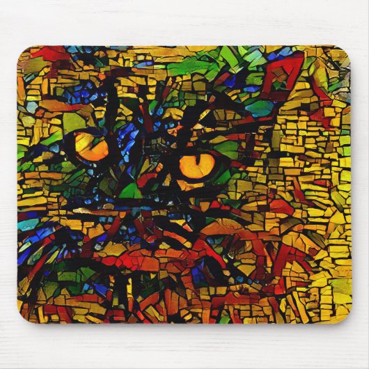 Farbenfrohe Mosaikkatze Kunst Prin Mousepad (Vorne)