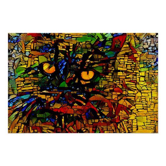 Farbenfrohe Mosaikkatze Kunst Prin Poster (Vorderseite)