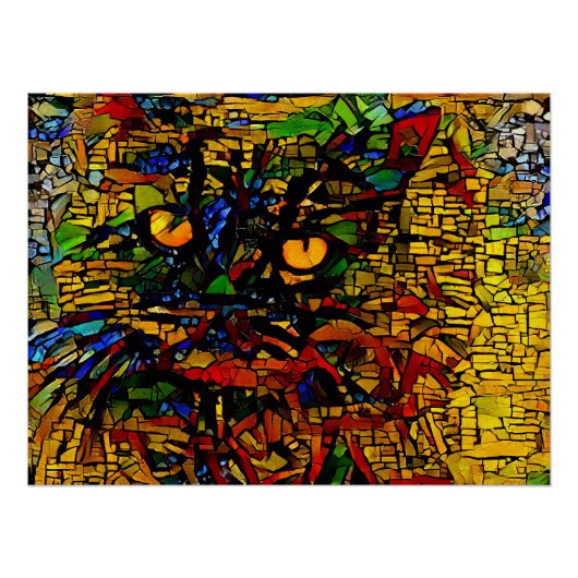 Farbenfrohe Mosaikkatze Kunst Prin Poster (Vorderseite)