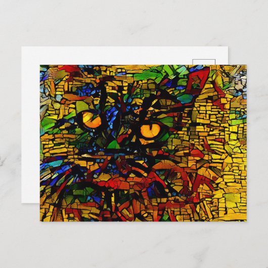 Farbenfrohe Mosaikkatze Kunst Prin Postkarte (Vorne/Hinten)