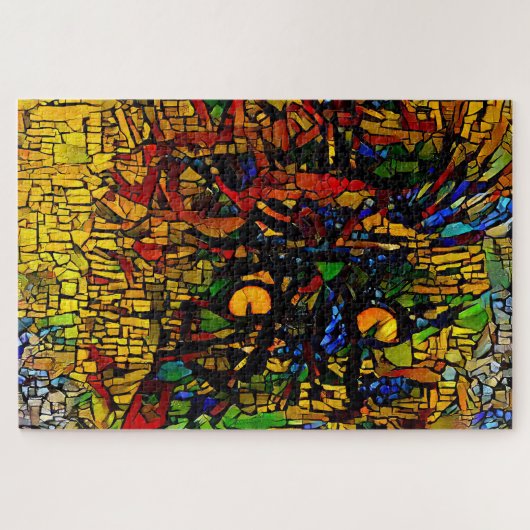 Farbenfrohe Mosaikkatze Kunst Prin Puzzle (Horizontal)