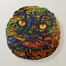 Farbenfrohe Mosaikkatze Kunst Prin Rundes Kissen