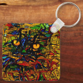 Farbenfrohe Mosaikkatze Kunst Prin Schlüsselanhänger (Rückseite)