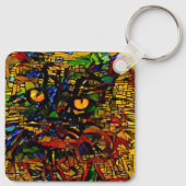 Farbenfrohe Mosaikkatze Kunst Prin Schlüsselanhänger (Rückseite)